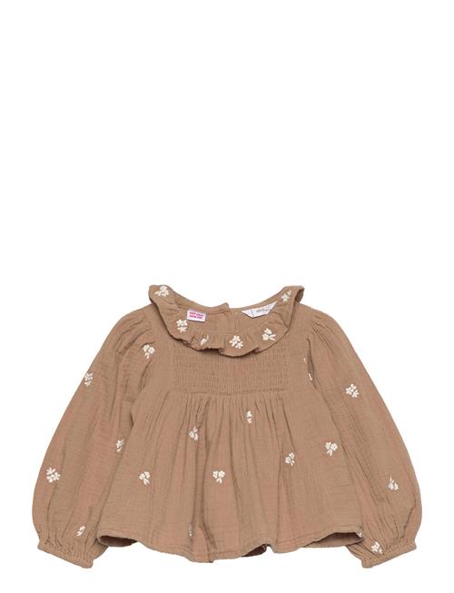 Mango Embroidered Cotton Blouse Mango Brown