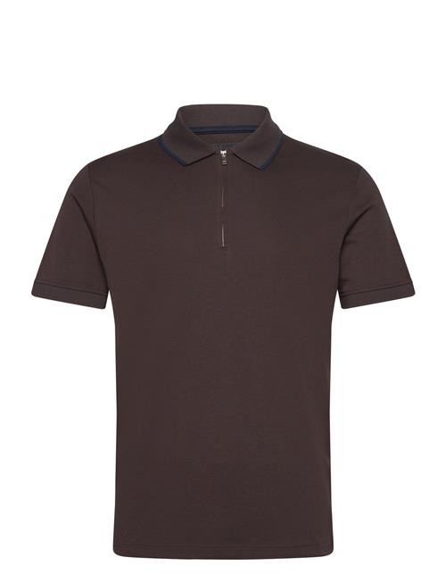 Slhreg-Dan Ss Zip Polo Selected Homme Brown