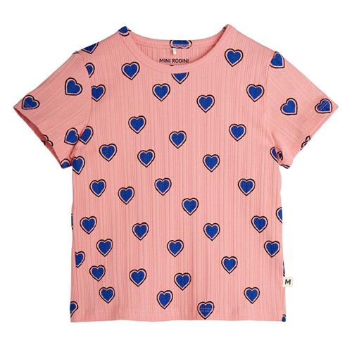 Se Mini Rodini GOTS Outlined Hearts Aop T-shirt Pink 116/122 cm  Lyserød  116/122 cm  Unisex ved Babyshop