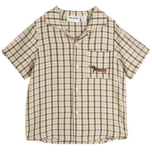 Se Mini Rodini Gingham Vævet Skjorte Beige 104/110 cm  Beige  104/110 cm  Unisex ved Babyshop