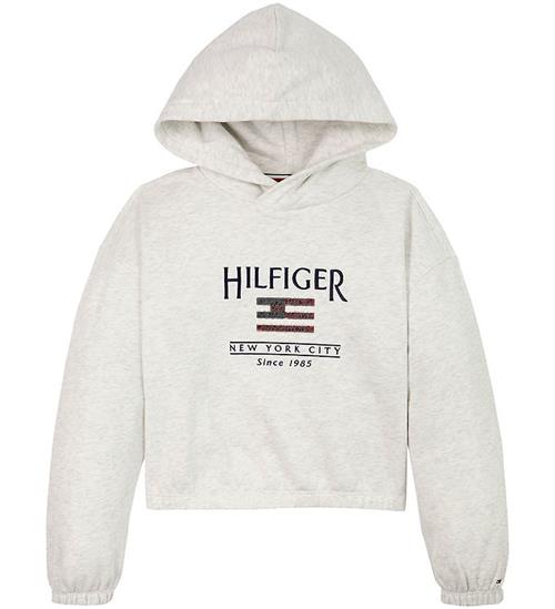 Tommy Hilfiger Hættetrøje - Sequin Flag - Snow White Heather Gre