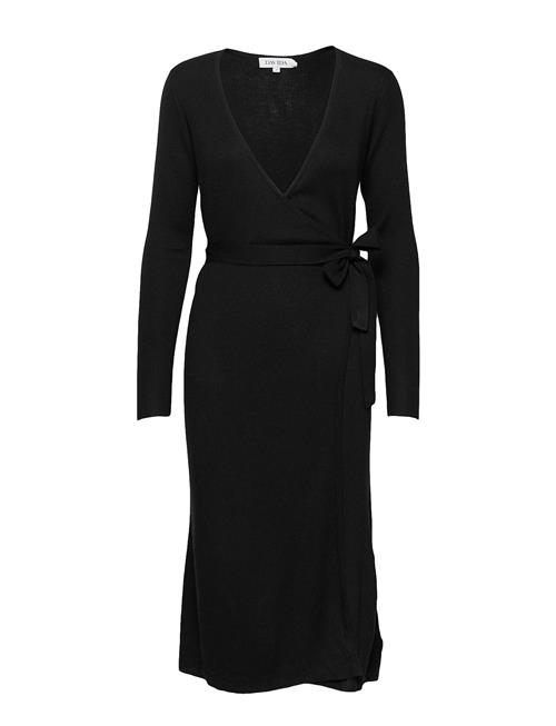 Fine Knit Rib Wrap Midi Dress Davida Cashmere Black