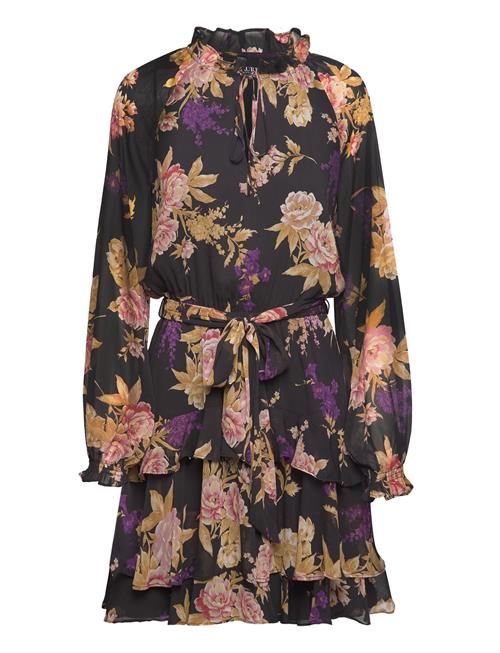 Floral Belted Crinkle Georgette Dress Lauren Ralph Lauren Black