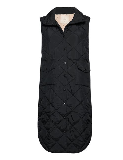 Knee-Length Quilted Waistcoat With High Collar. The Waistcoat Buttons Down The F FREE/QUENT Black