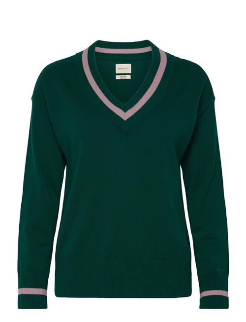 GANT Superfine Lambswool Cont V-Neck GANT Green