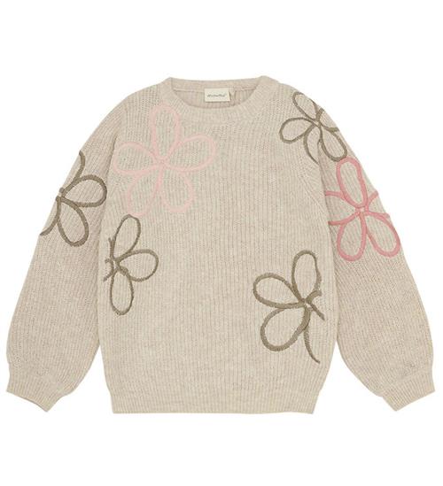 Se Minymo Bluse - Strik - Marshmallow White m. Blomster ved KidsWorld