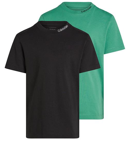 Calvin Klein T-shirt - 2-pak - Neck Embro - Black/Bahama Green