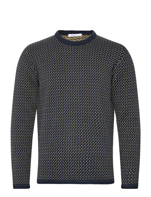 Jacquard Crew Neck Knit - Regenerat Knowledge Cotton Apparel Navy