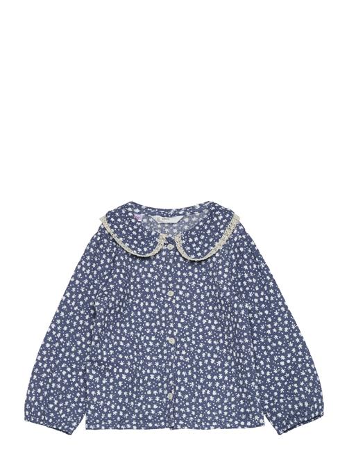 Printed Blouse With Babydoll Collar Mango Blue