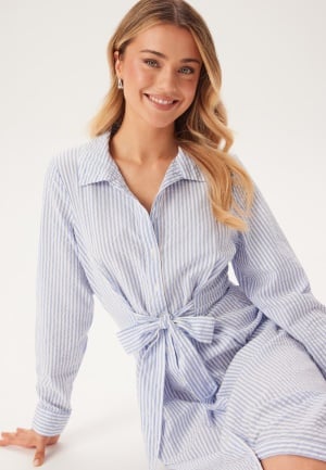 Happy Holly Tie Detail Cotton Shirt Dress Blue/Striped 52/54