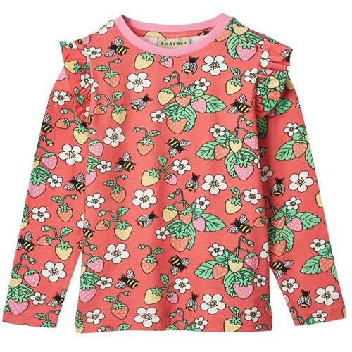 Småfolk Long Sleeved Top With Strawberries Pink Punch Strawberries Langærmet T-shirt Pink Punch | Lyserød | 5-6 years