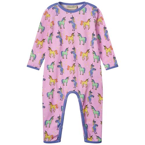 Småfolk Long Sleeved Baby Suit With Unicorns Pink Lavender Unicorns Langærmet Onesie Pink Lavender | Lyserød | 68 cm