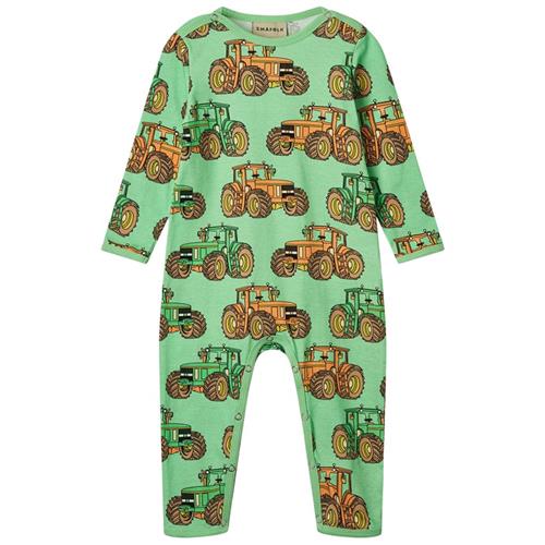 Småfolk Long Sleeved Baby Suit With Tractors Minty Green Tea Tractors Langærmet Onesie Minty Green Tea | Grønn | 74 cm