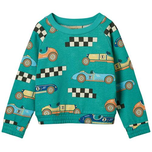 Småfolk Sweatshirt Racerbiler Teal 7-8 Y  Grøn  7-8 år  mand