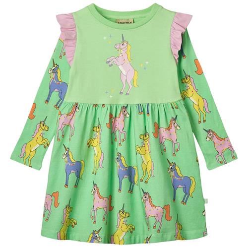 Småfolk Dress With Unicorns Minty Green Tea Unicorns Langærmet Kjole Minty Green Tea | Grønn | 2-3 years