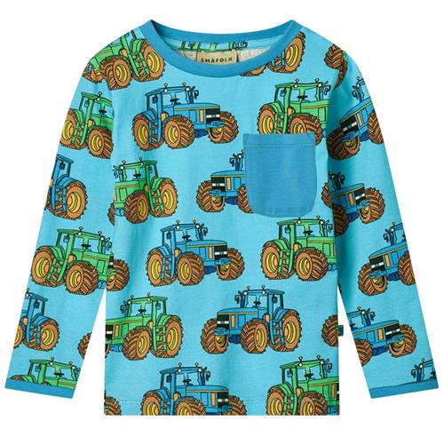 Småfolk Long Sleeved Top With Tractors Blue Atoll Tractors Langærmet T-shirt Blue Atoll | Blå | 7-8 years