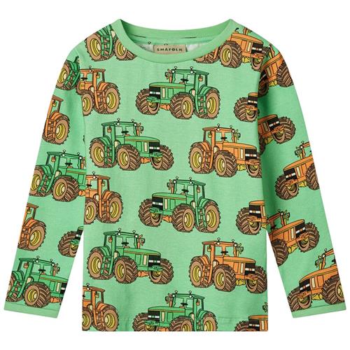 Småfolk Long Sleeved Top With Tractors Minty Green Tea Tractors Langærmet T-shirt Minty Green Tea | Grønn | 7-8 years