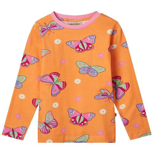 Småfolk Butterflies Langærmet T-shirt Papaya 2-3 Y  Orange.  2-3 år  kvinde