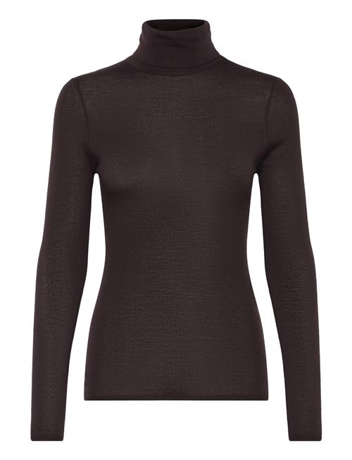 Quinn Thin Turtleneck Wool Top Malina Brown