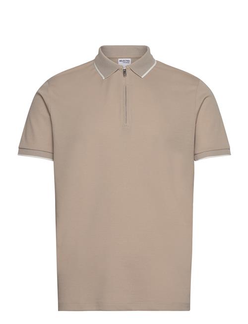 Slhfave Sport Zip Ss Polo Noos Selected Beige