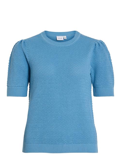 Vidalo O-Neck S/S Knit Top - Noos Vila Blue