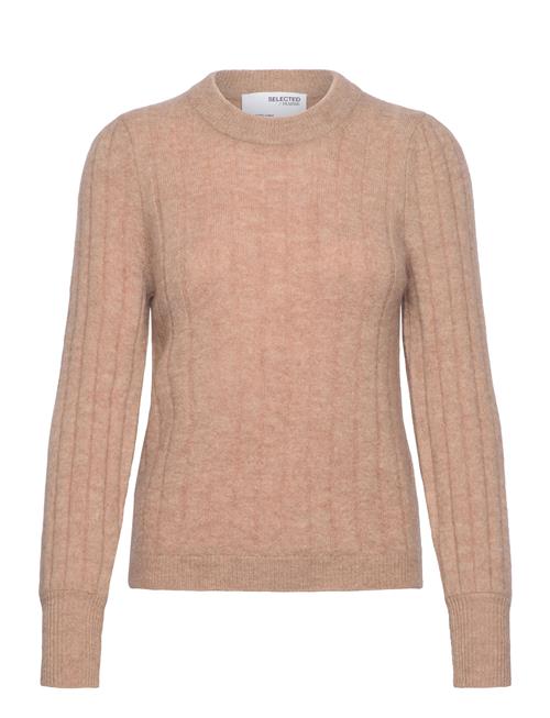 Slfglowie Ls Knit O-Neck B Selected Femme Beige