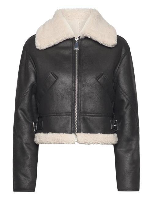 Faux Shearling-Lined Short Jacket Mango Black