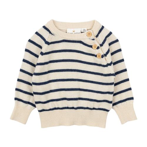 The New Siblings Norton Strikket Pullover Mood Indigo Striped 68 cm  Marineblå  68 cm  mand