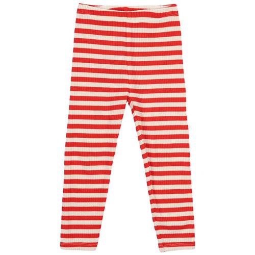 The New Siblings GOTS Fro Uni Rib Leggings Poppy Red Striped | Rød | 92 cm