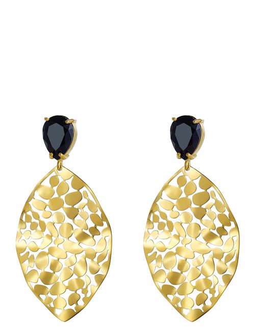 Leaf Crystal Earring Black/Gold Bud To Rose Gold