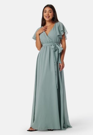 Se Goddiva Flutter Chiffon Maxi Dress Sage Green L (UK14) ved Bubbleroom