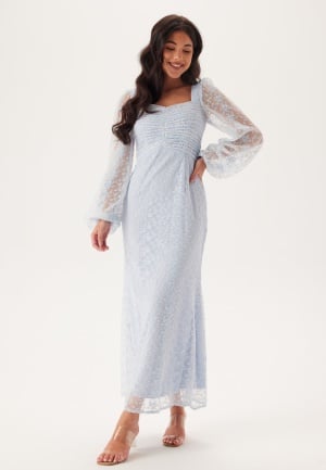 Se Bubbleroom Occasion Ruched L/S Ankle Dress  Light blue 46 ved Bubbleroom