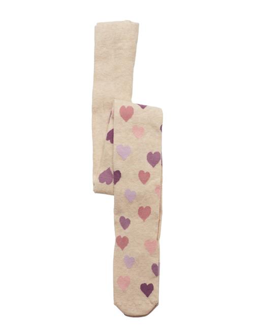 Tights Sg Cotton W Hearts Aop Lindex Beige