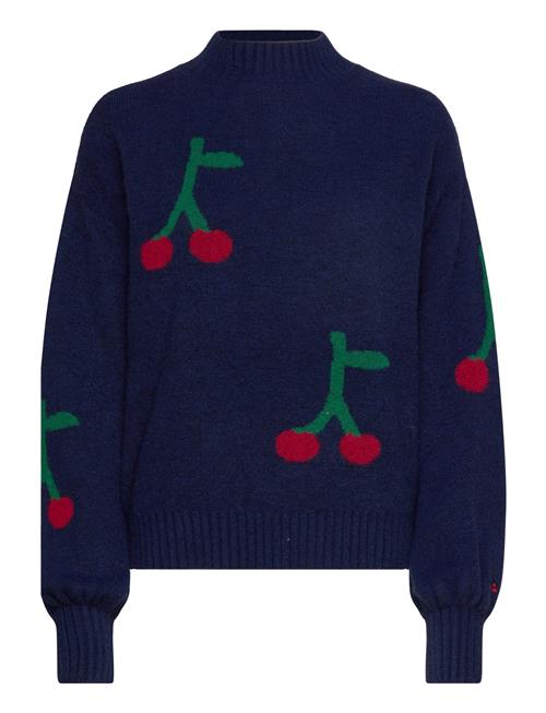 Cherry Printed Turtle Neck Jumper Bobo Choses Navy