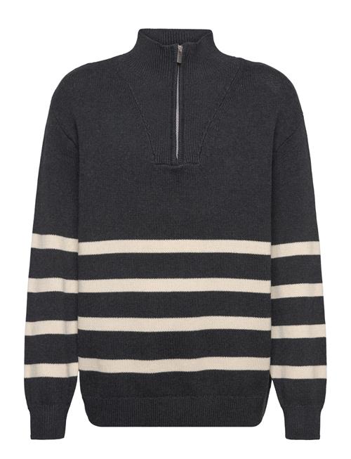 Sweater Knitted Halfzip Stripe Lindex Navy