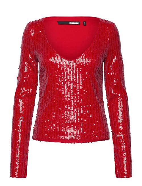 Sequins Ls V-Neck Top ROTATE Birger Christensen Red