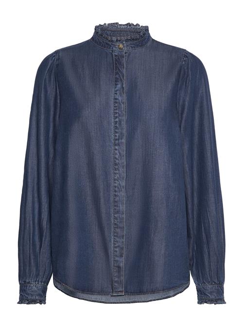 Shirt From Freequent In A Soft Lyocell Material With A Denim Look. The Shirt Has FREE/QUENT Navy