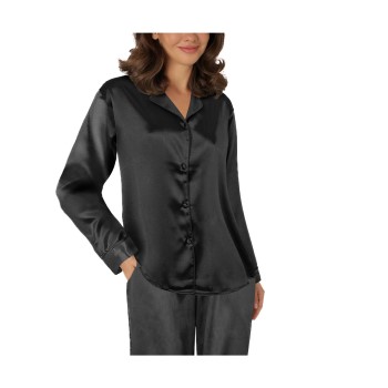 Lady Avenue Satin Pyjama With Long Sleeves Sort silke Small Dame