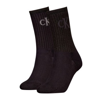 Calvin Klein Legwear Calvin Klein Strømper 2P Glossy Rib Crew Socks Sort Str 35/38 Dame