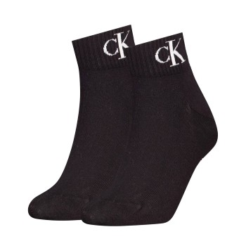 Calvin Klein Legwear Calvin Klein Strømper 2P Women Monogram Quarter Socks Sort Str 35/38 Dame