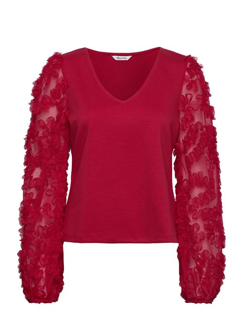 Se 3D Floral Sleeve V-Neck Top Bubbleroom Red ved Booztlet