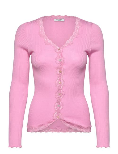 Rwbabette Silk Ls V-Neck Lace Cardi Rosemunde Pink