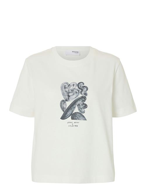 Slfessential Ss Boxy Printed Ink Tee Selected Cream
