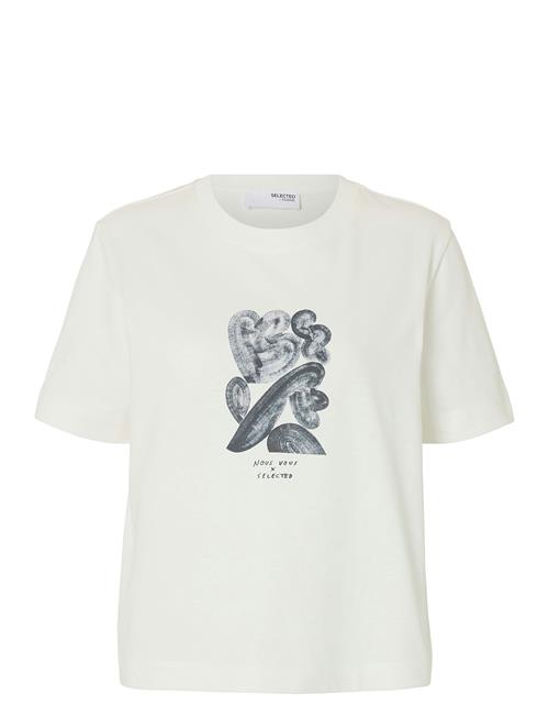 Slfessential Ss Boxy Printed Ink Tee Selected Femme Cream