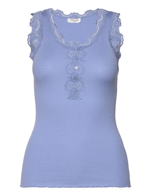 Rwbeatha Sl U- Neck Lace Button Top Rosemunde Blue