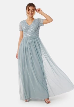 Se AngelEye Short Sleeve Sequin Embellished Maxi Dress Heather Blue XL (UK16) ved Bubbleroom