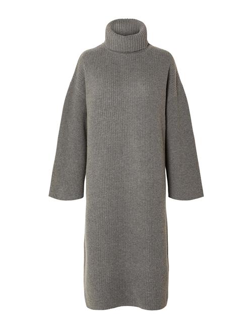 Slfnew Elina Ls Knit Highneck Dress B Selected Femme Grey