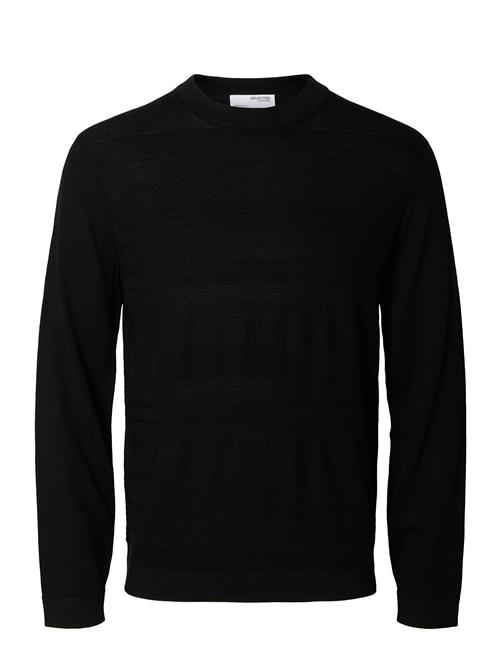 Se Slhtray Ls Knit Merino Crochet Crewneck Selected Homme Black ved Booztlet