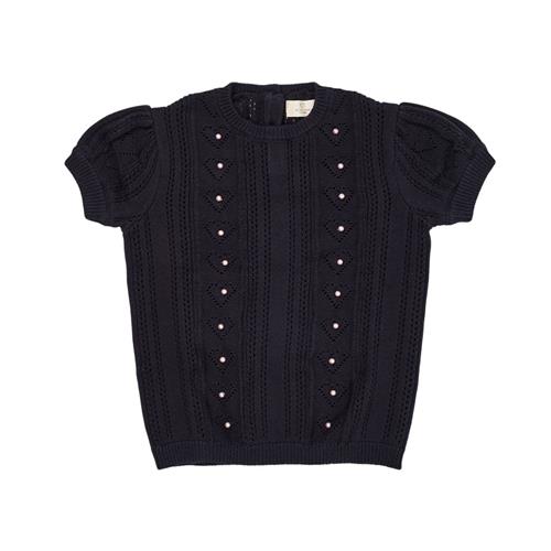 Copenhagen Colors Strikket Pointellebluse Med Perler Navy 110 cm  Blå  110 cm  kvinde