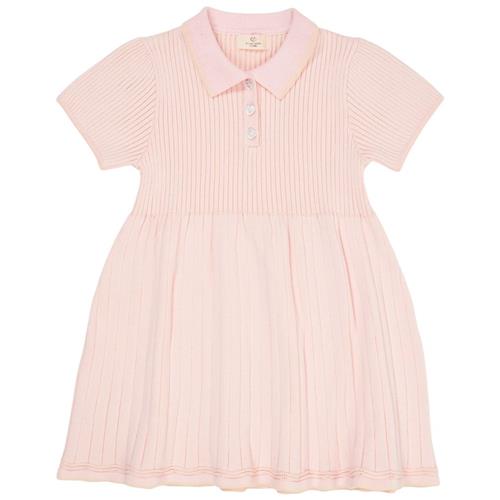 Copenhagen Colors GOTS Rib Polo Strikket Kjole Ballerina Cream | Lyserød | 92 cm